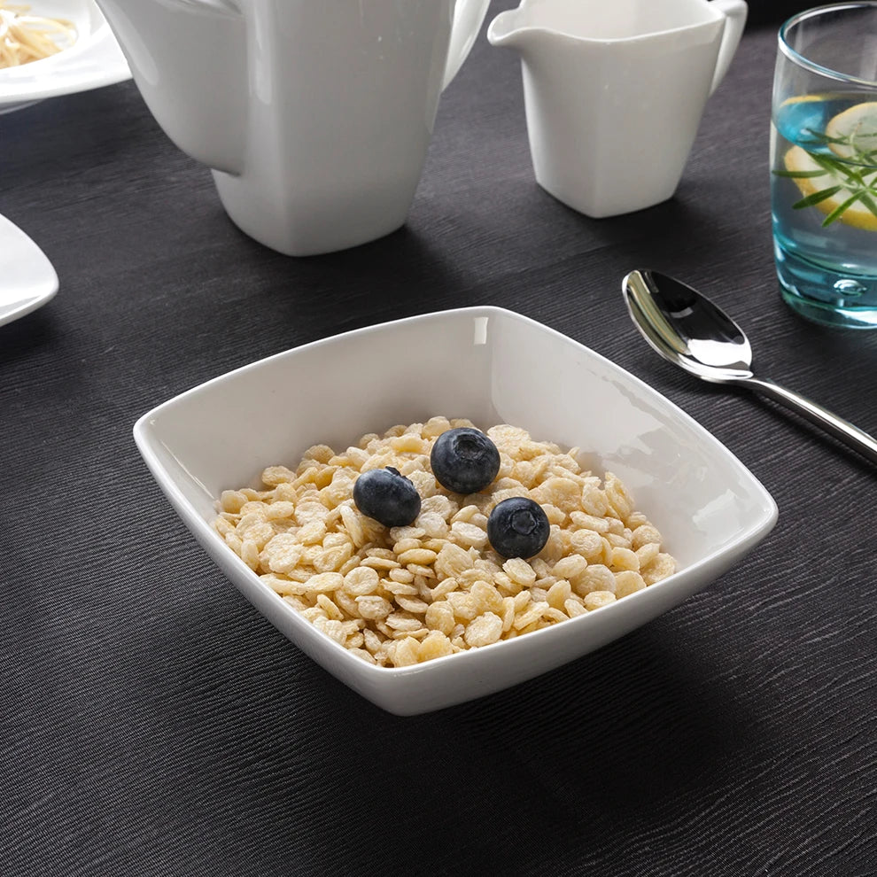 Shengjing Factory Custom Pure White Square Oatmeal Curry Salad Cereal Ceramic Deep Bowl for Restaurant Household
