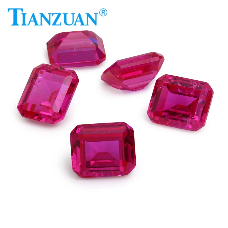 Lab Grow Ruby Rose Red Color Emerald Cut with Inclusion Loose Gemstones