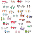 SC Korean Kids Earrings Stainless Steel Frog Ladybug Animal Earrings 30 Pairs Flower Mushroom Heart Stud Earring Set for Girls