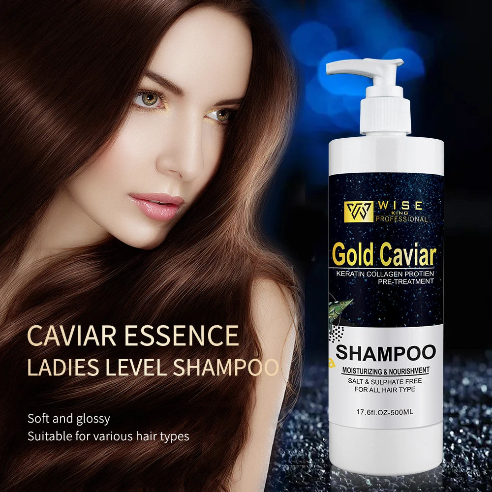 Wiseking Caviar Hair Shampoo High Quality 500ml Luxury Hair Treatment Set Dandruff Removal Nutrition Anti Frizz Conditioning