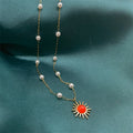Natural Freshwater Pearl Necklace Unisex Stainless Steel Sun Shape Necklace Jewelry for Gifts Weddings Parties