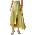 Custom High Quality Pearlescent Elastic Waist Midi Tulle Skirt Pleated Organza Layered Side Tie Flare Skirt Women Elegant