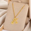 Trendy Stainless Steel Gold or Silver Plated A-Z Heart-shaped Hollow Capital English Letters Pendant Necklace for Women