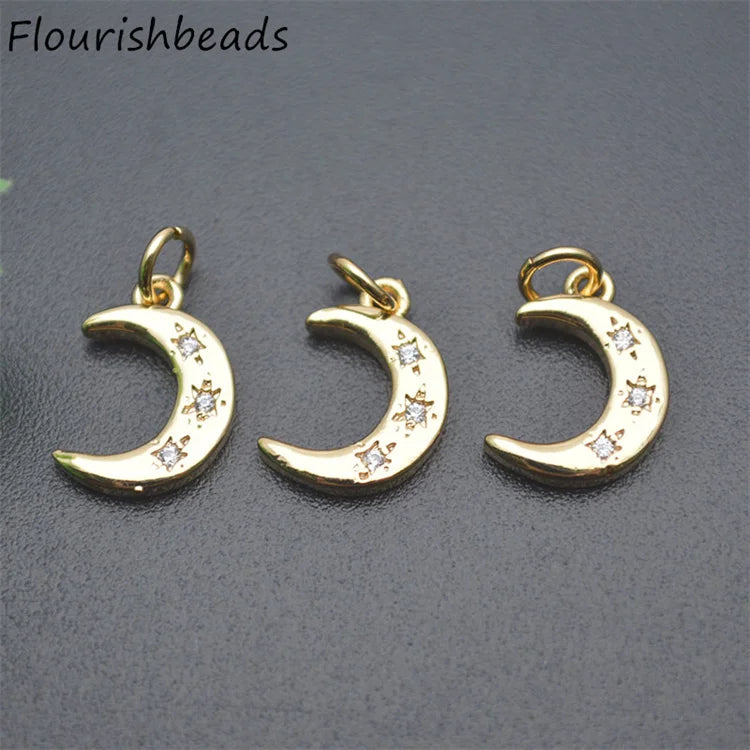 Wholesale Nickel Free Anti Rust Gold Plated CZ Pave Small Lovely Moon Star Charms Pendants for Bracelet Earring Making