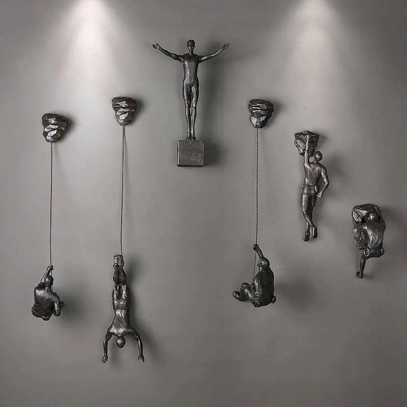 DREA European Vintage Style Resin Climbing Man Wall 3D Art Figure Creative Hanging Living Room Decor