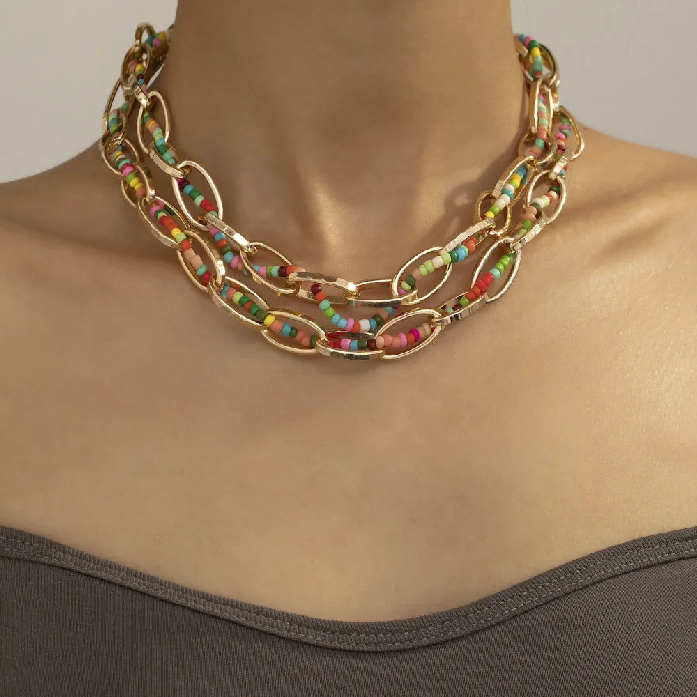 Beaded Choker Necklace Boho Seed Beads Necklace  Chain  Handmade Necklace