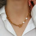 Tarnish Free Ot Clasp Freshwater Pearl Gold Plated Chain Necklace PVD Gold Plated Jewelry