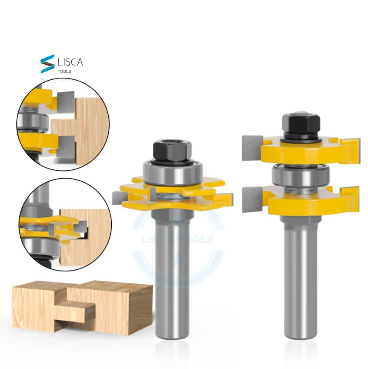 L-N287 2pcs 12MM 1/2 Shank Adjustable Blades Floor Wood Bits T Type Groove and Tongue Router Bit 3 Teeth Milling Cutter for Wood