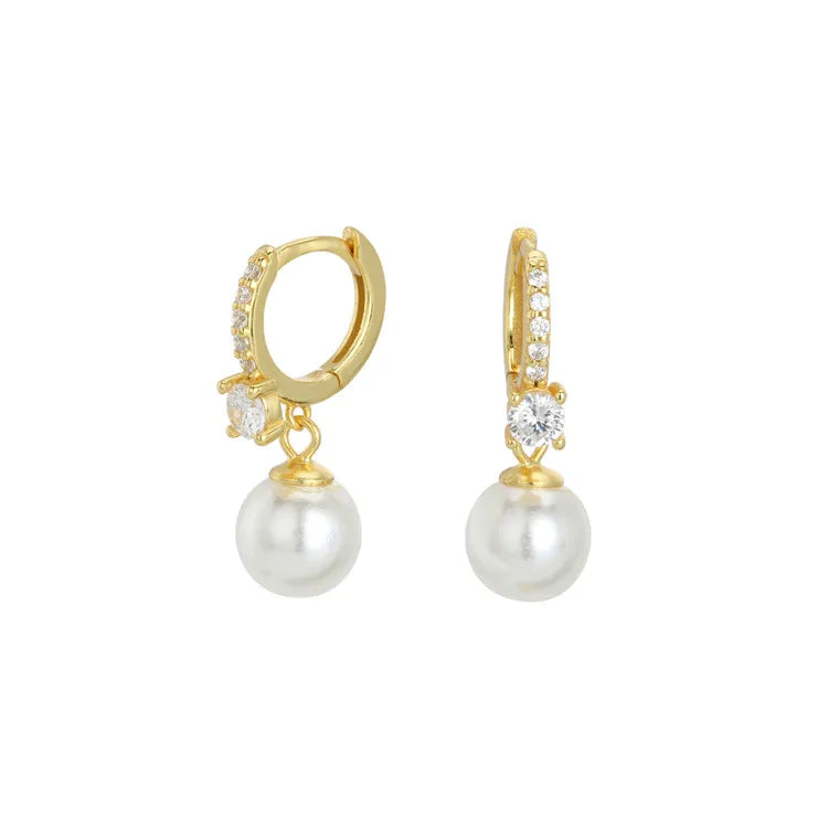 SP Women Elegant Pearl Drop Earring 18K Gold Plated 925 Sterling Silver Pearl Hoop Earrings