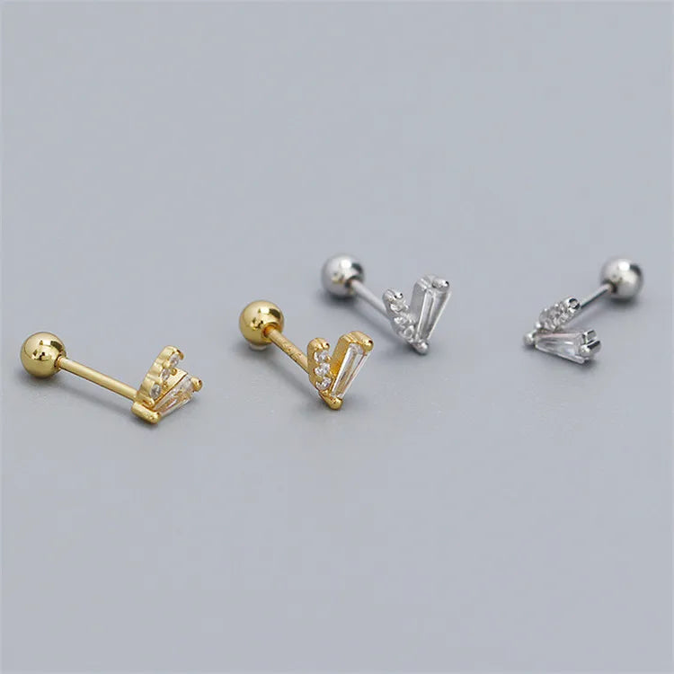 SP Wholesale Minimalist V Shape Earrings S925 Sterling Silver Zircon V Stud Earrings Screw Backing