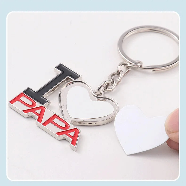Custom Father's Day Gifts Sublimation I LOVE PAPA Metal Keychain Heart Shape Letter Key Chain