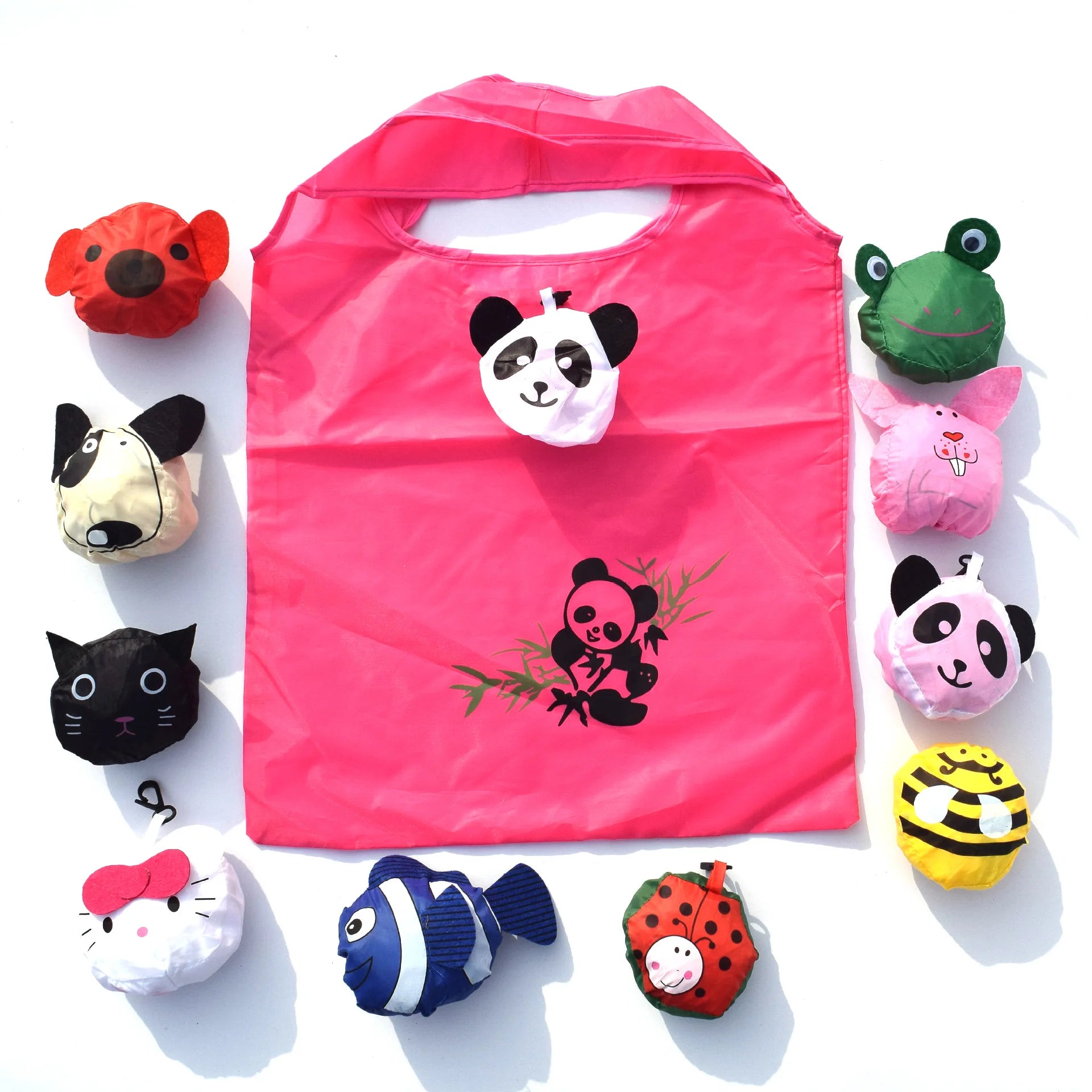 Custom Logo Printed Animal Fruit Polyester Tote Bag Reusable and Recyclable Foldable Grocery Shopping Cart with Cartoon Style