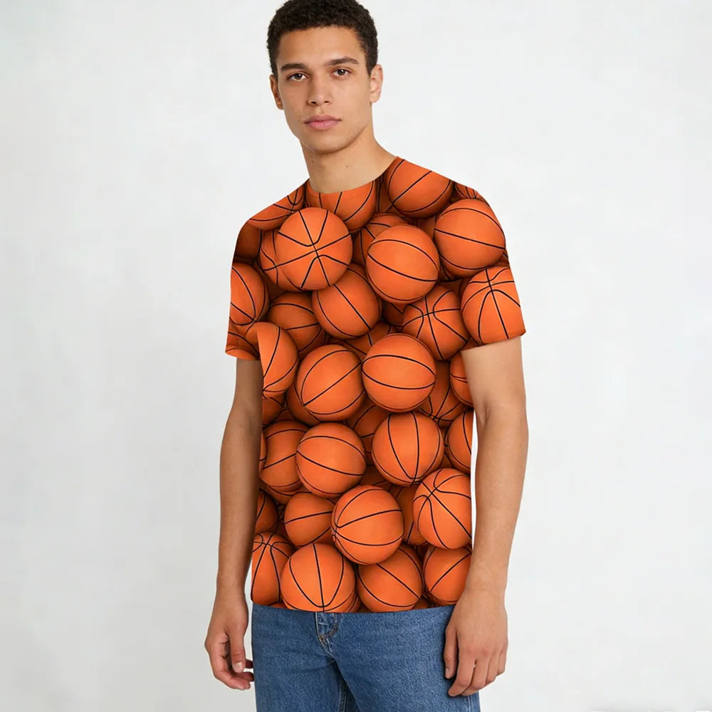 Fitspi Basketballs 3d Printed T Shirt for Man 3d Unisex Polyester Loose Fitness Tops Hip Hop Beach Male Tees