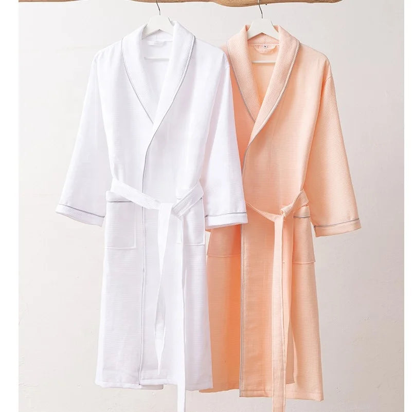 Custom Soft 100% Cotton Luxury Waffle Bathrobe for 5 Star Hotels Embroidered Logo Adults Robe
