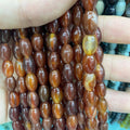 Loose Natural Stone Rice Beads Strands Green Red Agate Hematite Semi-precious Gemstone Barrel Beadsd for Jewelry Making Bracelet