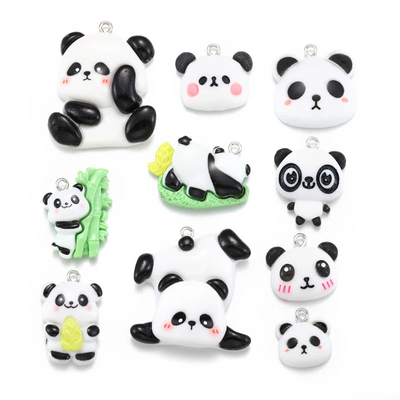 10 Styles Resin Cute Bamboo Panda Charms Chinese Cartoon Resin Animals Pendant Flatback DIY Jewelry Making W380