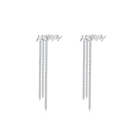Wholesale S925 Sterling Silver Long Tassel Earrings Trendy Happy Letter Ear Jewelry for Women and Girls Hot Selling