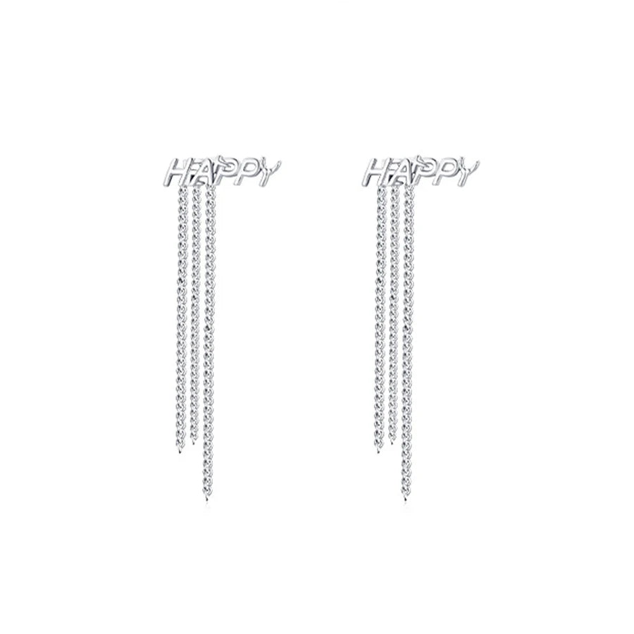 Wholesale S925 Sterling Silver Long Tassel Earrings Trendy Happy Letter Ear Jewelry for Women and Girls Hot Selling