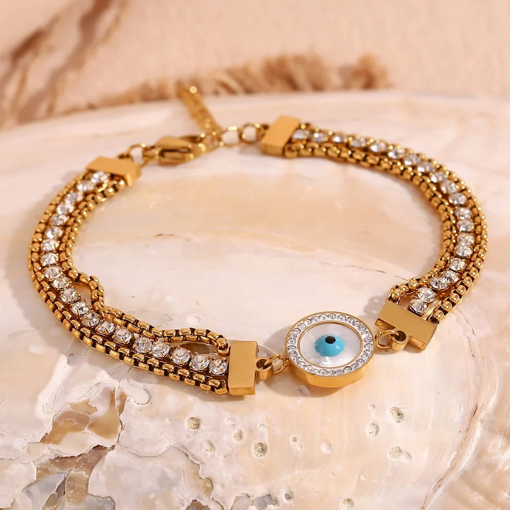 Dreamshow Evil Eye Zircon Tennis Bracelet Non Tarnish Free Jewelry Stainless Steel Fine Jewelry Bracelets Bangles