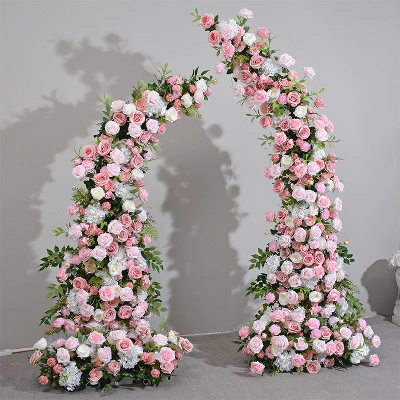 L-HOA033 Wholesale Artificial Flower Arch for Wedding Horn Arch Flowers Backdrop Rose Flower Horn Arch for Wedding Decoration