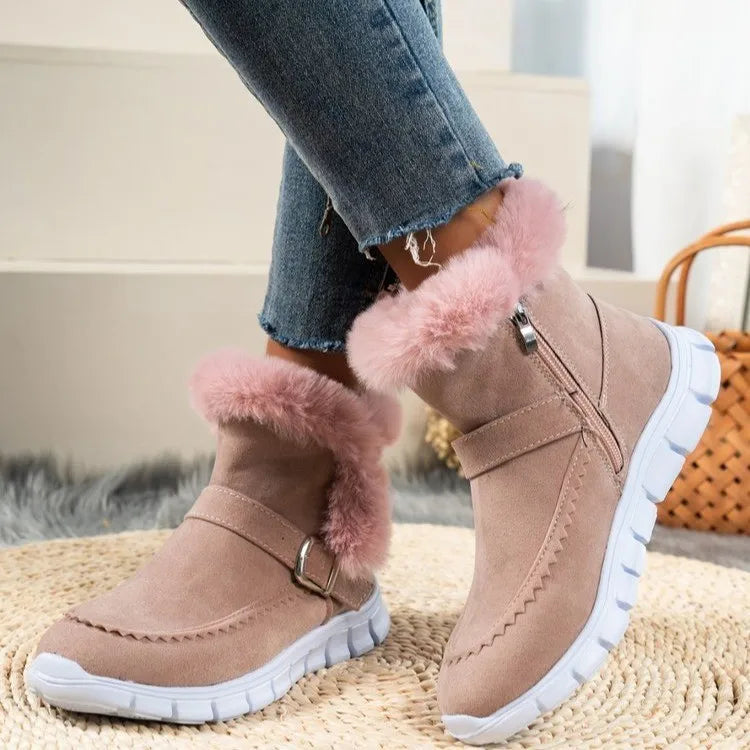 MIO Winter Boots for Women Thick Fluffy Plush Fur Lined Warm Snow Boots Comfortable Zipper Ankle Booties Waterproof Outdoor