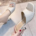 Latest Fancy 7CM Open-toe Mules Shoes Women Slip-on Big Size Sandals Heels Daily Dress Outdoor Breathable Ladies slippers