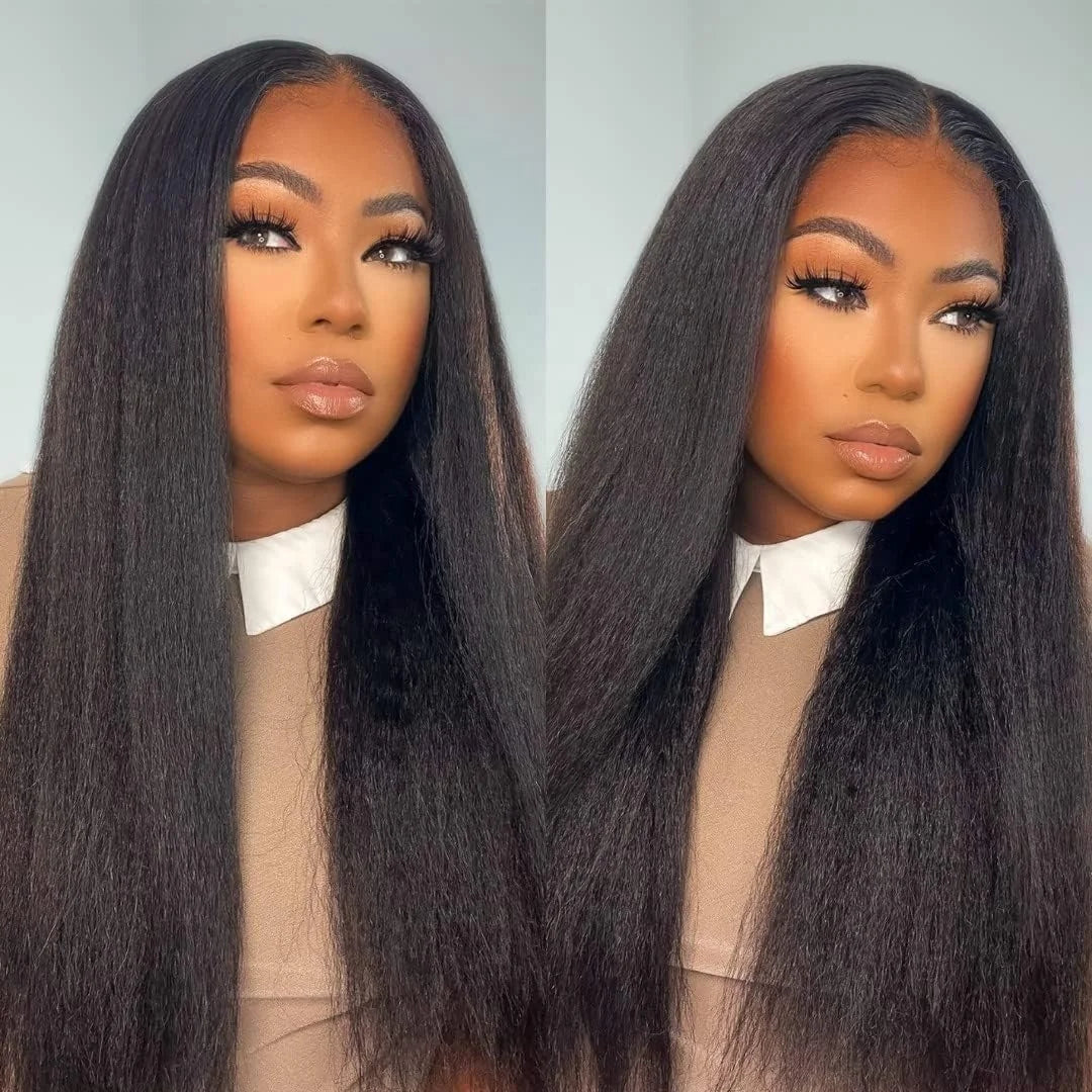 32 34 Inch Pre Pluck Natural Black Lace Front Human Hair Wigs 360 Full Lace Wholesale Glueless Kinky Straight Wig
