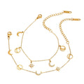 N&S Unique 18K Gold Stainless Steel Star Moon Bracelet for Women Religious Style with White Zircon 16cm Plus 5cm Bangles