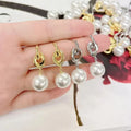 EP1032 18K Gold Plated Brass Big Faux Pearl Focal Drop Charm Stud Earrings