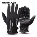 RIDERACE Winter Touchscreen Anti-Lost Gloves Cycling Gloves With Fleece Lining Adjustable Zipper Buckle  Windproof for Camping