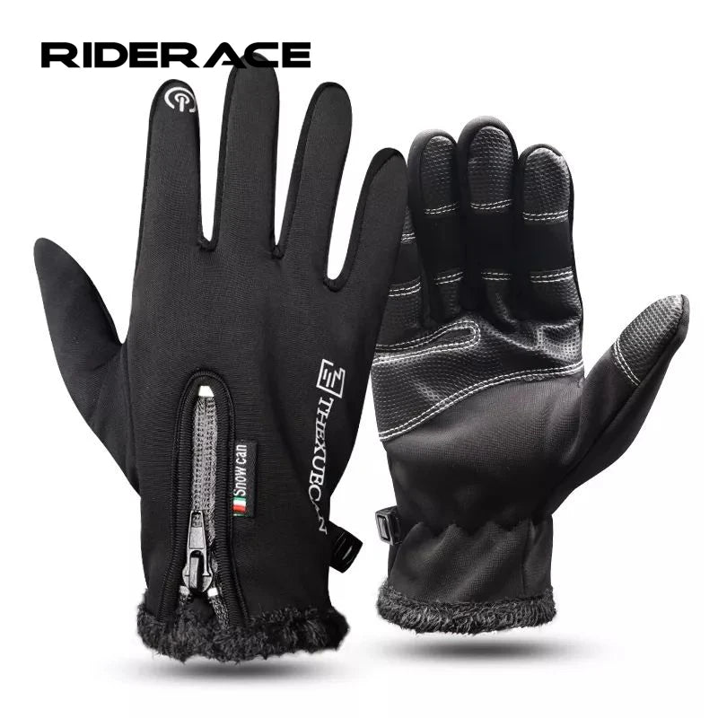 RIDERACE Winter Touchscreen Anti-Lost Gloves Cycling Gloves With Fleece Lining Adjustable Zipper Buckle  Windproof for Camping