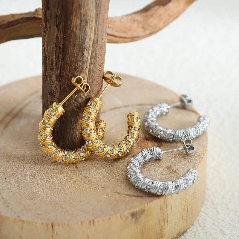 C-Shape Tarnish-Free Waterproof Stainless Steel Chunky Hoop Earrings Fashionable Waterproof Stainless Steel Chunky Earings