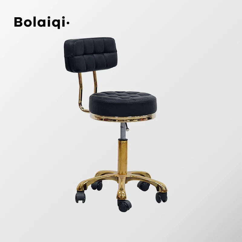 BOLAIQI Luxury Beauty SPA Black Gold Salon Stool Master Chair Swiveling Pedicure Stool