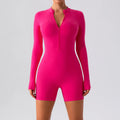 Hot Sale Women Yoga Wear Jumpsuit Long Sleeve Gym Jumpsuit Spring Solid Color Front Zipper Short Yoga Jumpsuits