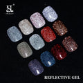 HS Custom Private Label 12 Colors 15ml Soak off Glitter Diamond Disco Reflective Nail Gel Polish MegaBDM