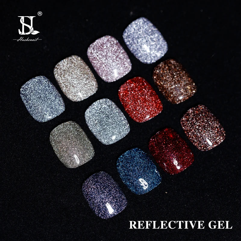 HS Custom Private Label 12 Colors 15ml Soak off Glitter Diamond Disco Reflective Nail Gel Polish MegaBDM