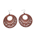 Women Girls Brown Hollow Out Carved Wood Earrings Drop Earrings