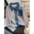 Wholesale 2026 Spring and Autumn Korean Version Casual Lapel Denim Patchwork Knitted Sweater for Women's Sweaters