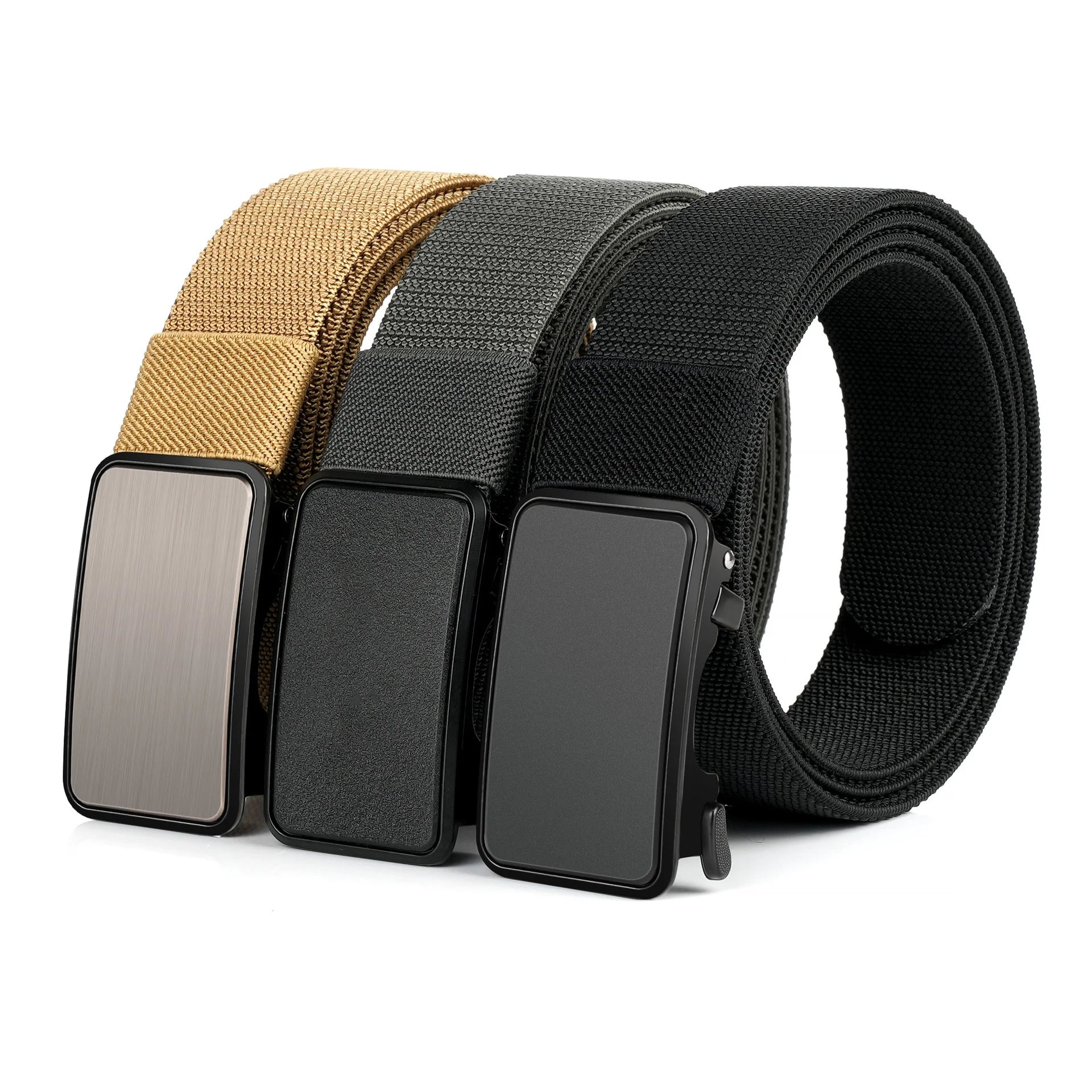 High Quality Custom Logo Alloy Auto Lock Buckle Elastic Weaving Classic Casual Men's Canvas Nylon Belts Multi Colors