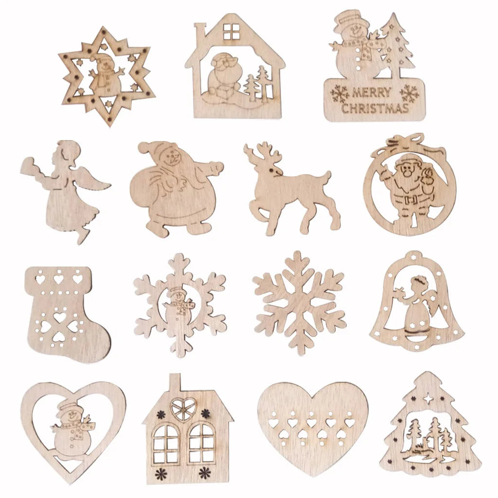Wooden Christmas Tree Ornaments Laser Cut Snowman and Deer for Creative Hanging Decorations Dropshipping