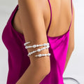SHIXIN Boho White Pearl Elastic Upper Armband Cuff Open Bangles for Women Wedding Bridal Adjustable Arm Body Bracelet Jewelry