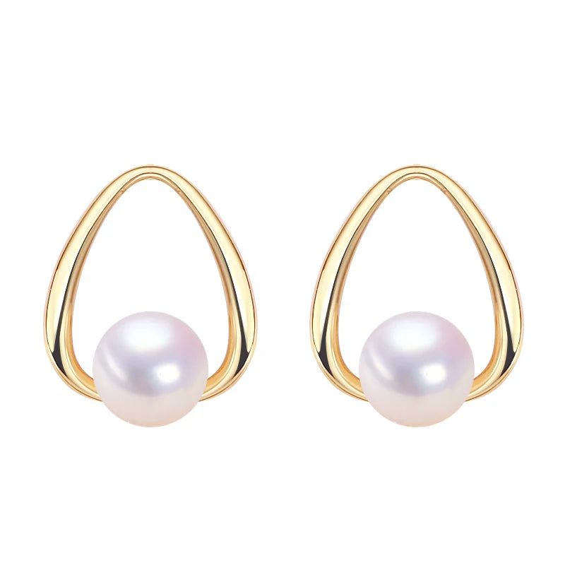 Wholesale 18K Gold Plated S925 Silver Needle Drop Design Stud Earrings With Natural Pearl for Women