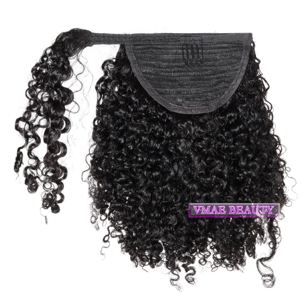 Vmae Wholesale Mongolian Hair Raw Virgin Cuticle Aligned 100g Afro Kinky Curly Warp Around Ponytail Human Hair Extensions