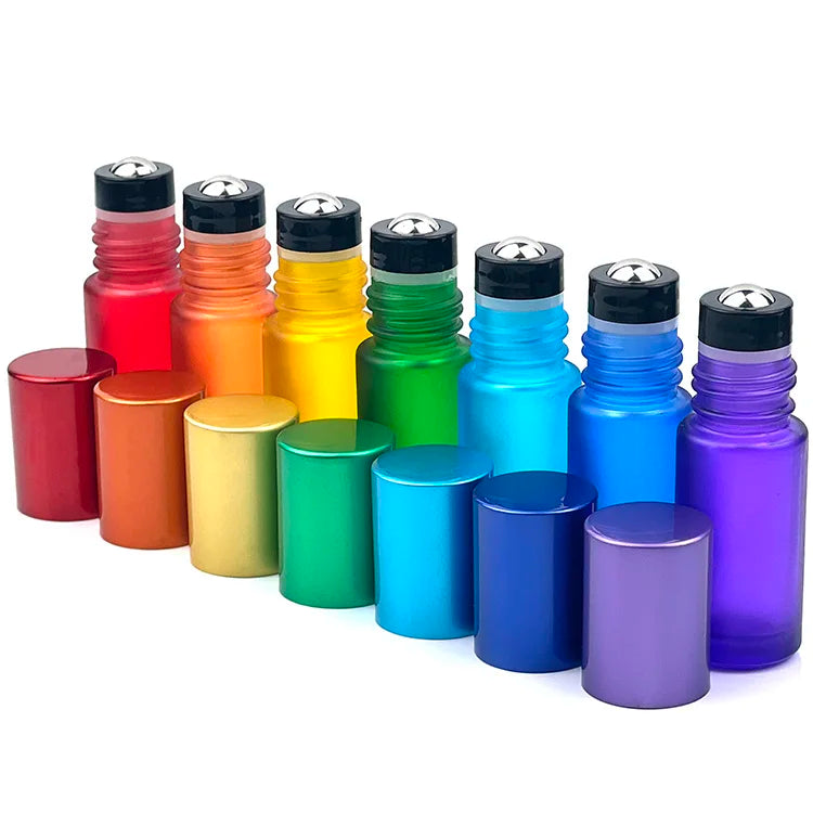 Wholesale Metal Roller Ball Empty Essential Oil Perfume 5ml 10ml Frosted clear Amber Blue Glass Roll on Bottle