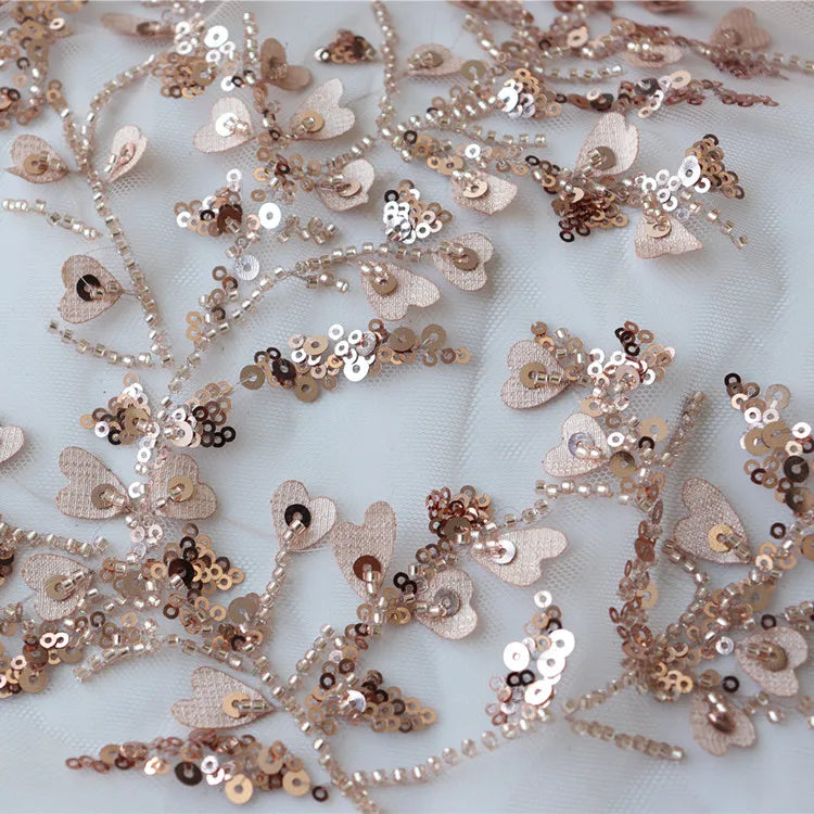 Luxury Beaded Embroidery love Lace Fabric Wedding Dress Costume Accessories
