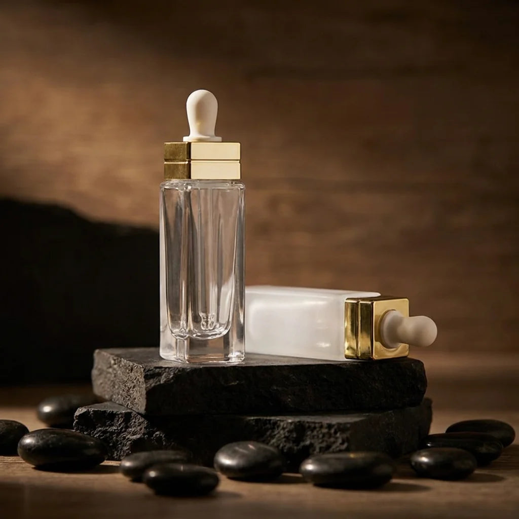 30ml 1oz Empty Square Custom Color Serum Bottle Skincare Packaging Essential Oil Clear Dropper Bottle with White Cap