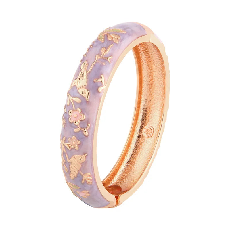 Daili Wholesale Women's Purple Enamel Gold Plated Bird Animal Colorful Cloisonne Classic Cuff Bangles Bracelets Charm Bracelet