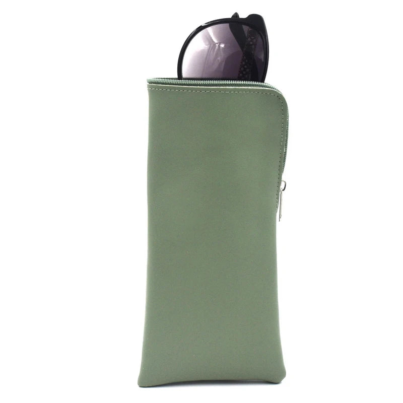 Green Zipper Sunglasses case Leather Eyewear Box Eyeglasses Pouch Bag for Glasses