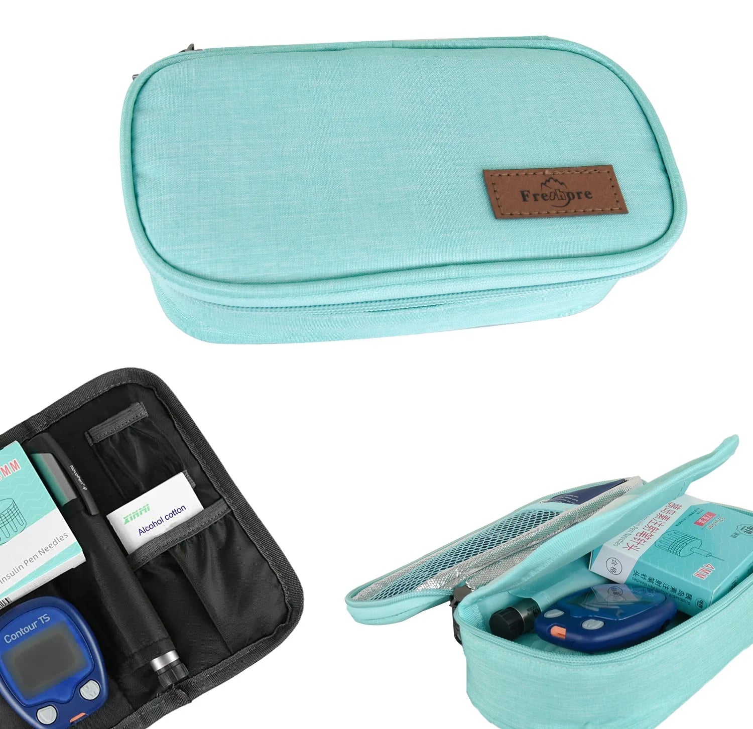 Insulin Cooler Travel Case 2 Ice Packs-Insulated Polyester Waterproof Bag-Portable Zipper Closure for Insulin Pens Glucose Meter