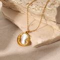 Vintage Style Gold Plated Stainless Steel Star Moon Sun Inlaid White Fritillary Pendant Necklace
